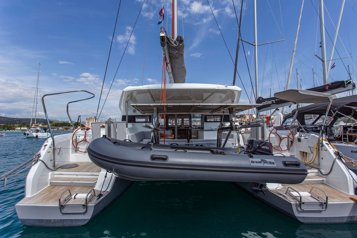 Exterior view of Tranquillity, a Excess 15 catamaran at Mytikas, Greece