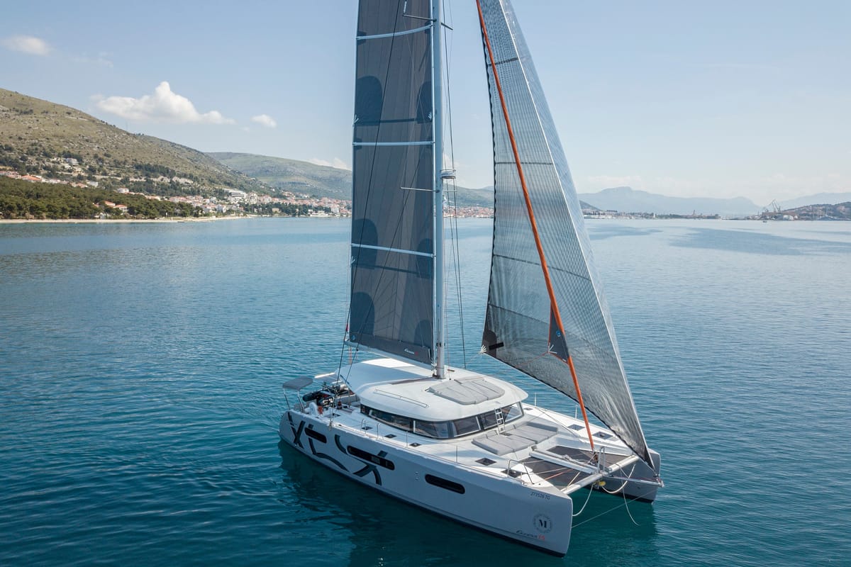 Exterior view of Tranquillity, a Excess 15 catamaran at Mytikas, Greece