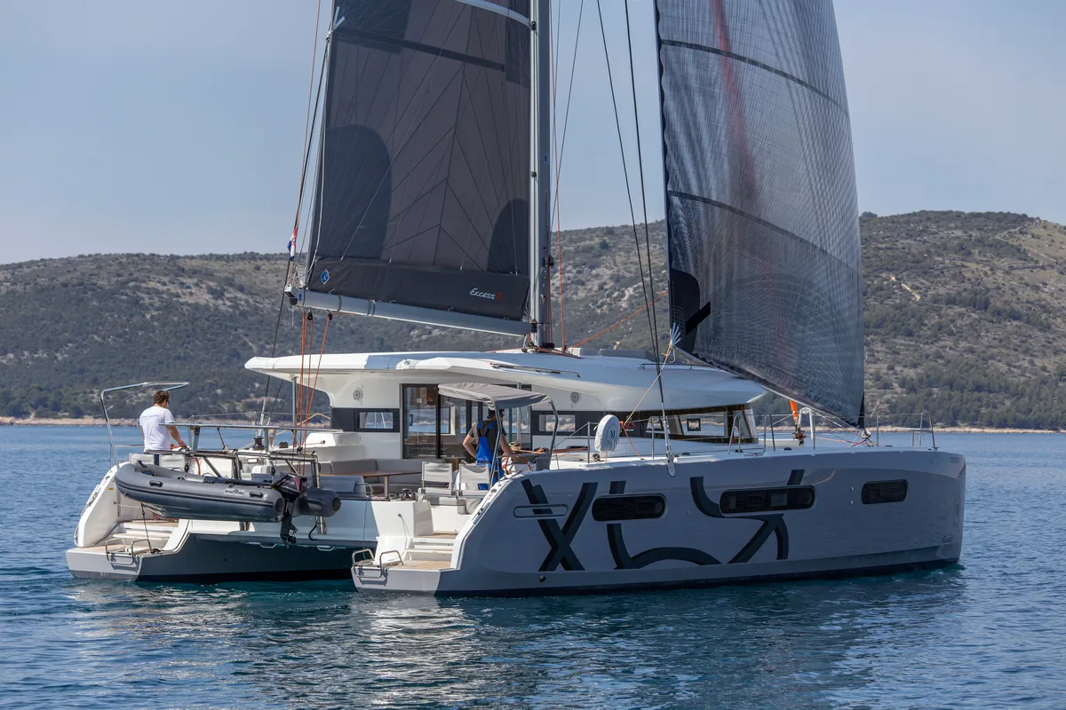 Exterior view of Tranquillity, a Excess 15 catamaran at Mytikas, Greece