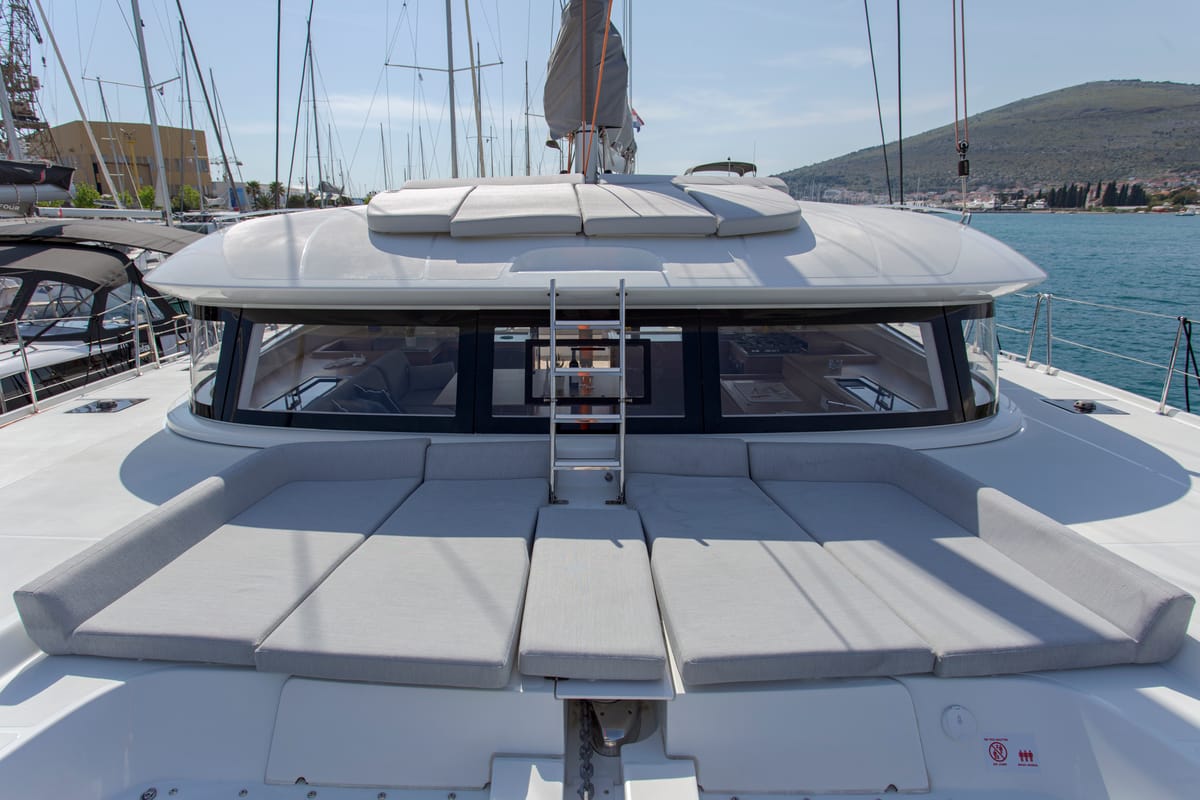Deck of Tranquillity, a Excess 15 catamaran at Mytikas, Greece