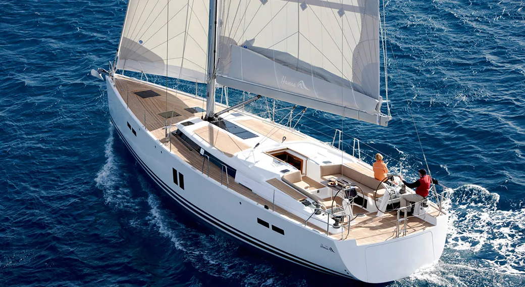 Exterior view of Sea Ruby, a Hanse Yachts Hanse 458 sailboat at Kos, Greece