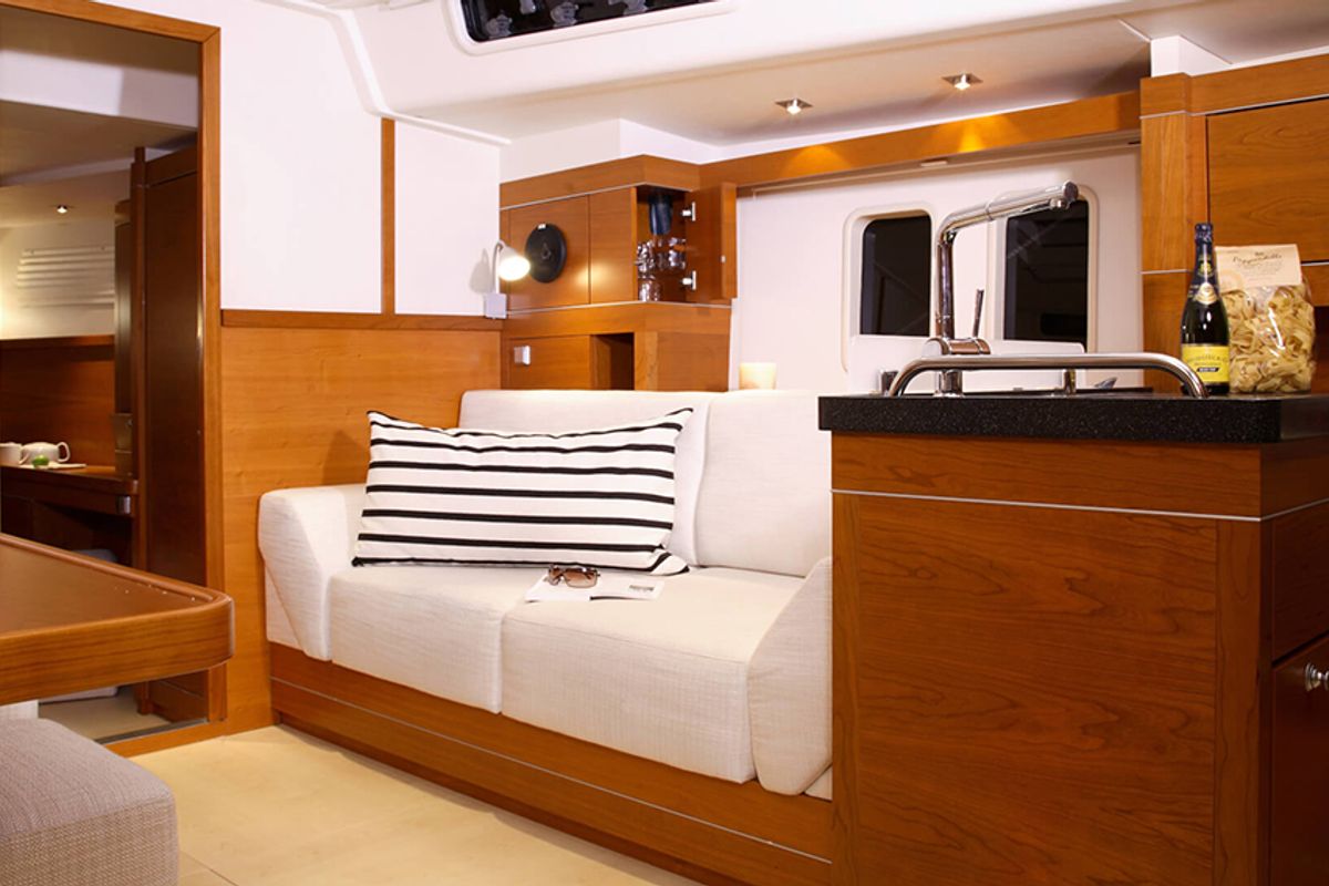 Salon of Sea Ruby, a Hanse Yachts Hanse 458 sailboat at Kos, Greece