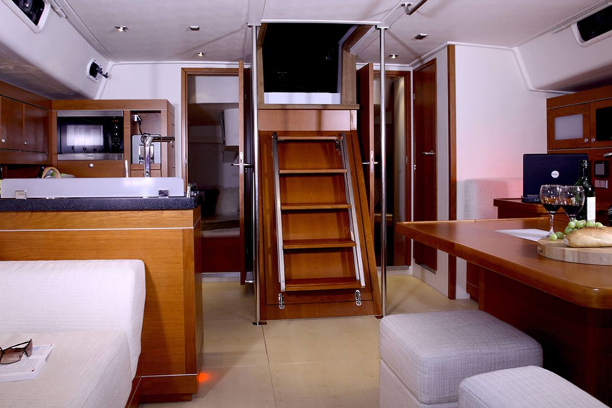 Salon of Sea Ruby, a Hanse Yachts Hanse 458 sailboat at Kos, Greece