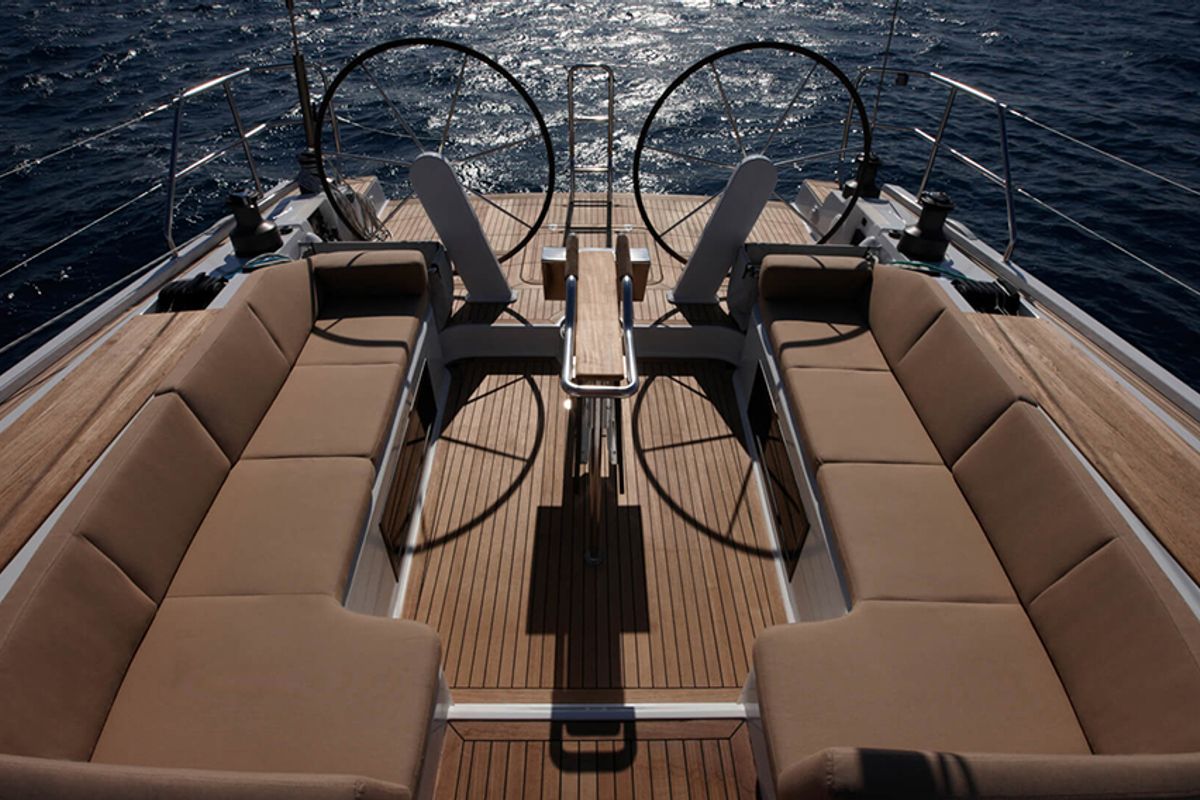 Cockpit of Sea Ruby, a Hanse Yachts Hanse 458 sailboat at Kos, Greece