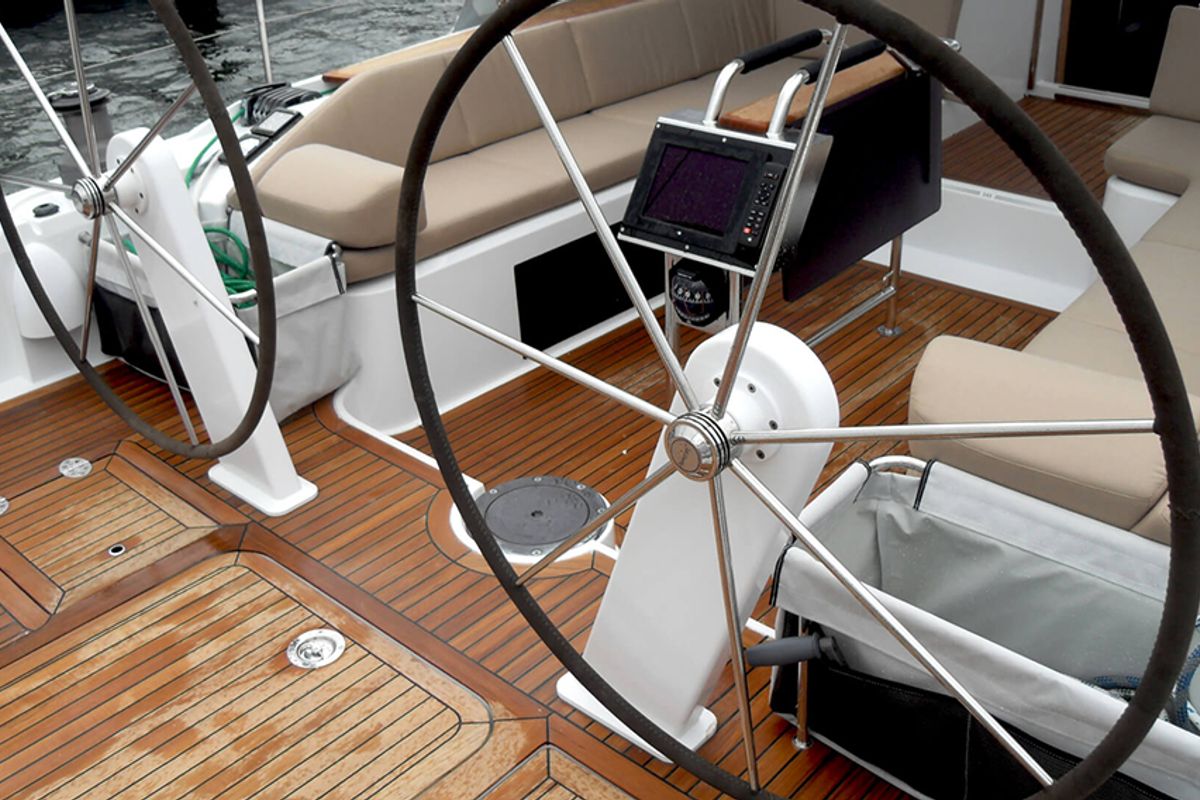 Cockpit of Sea Ruby, a Hanse Yachts Hanse 458 sailboat at Kos, Greece