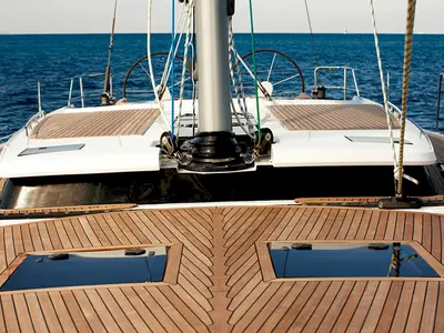 Deck of Sea Ruby, a Hanse Yachts Hanse 458 sailboat at Kos, Greece