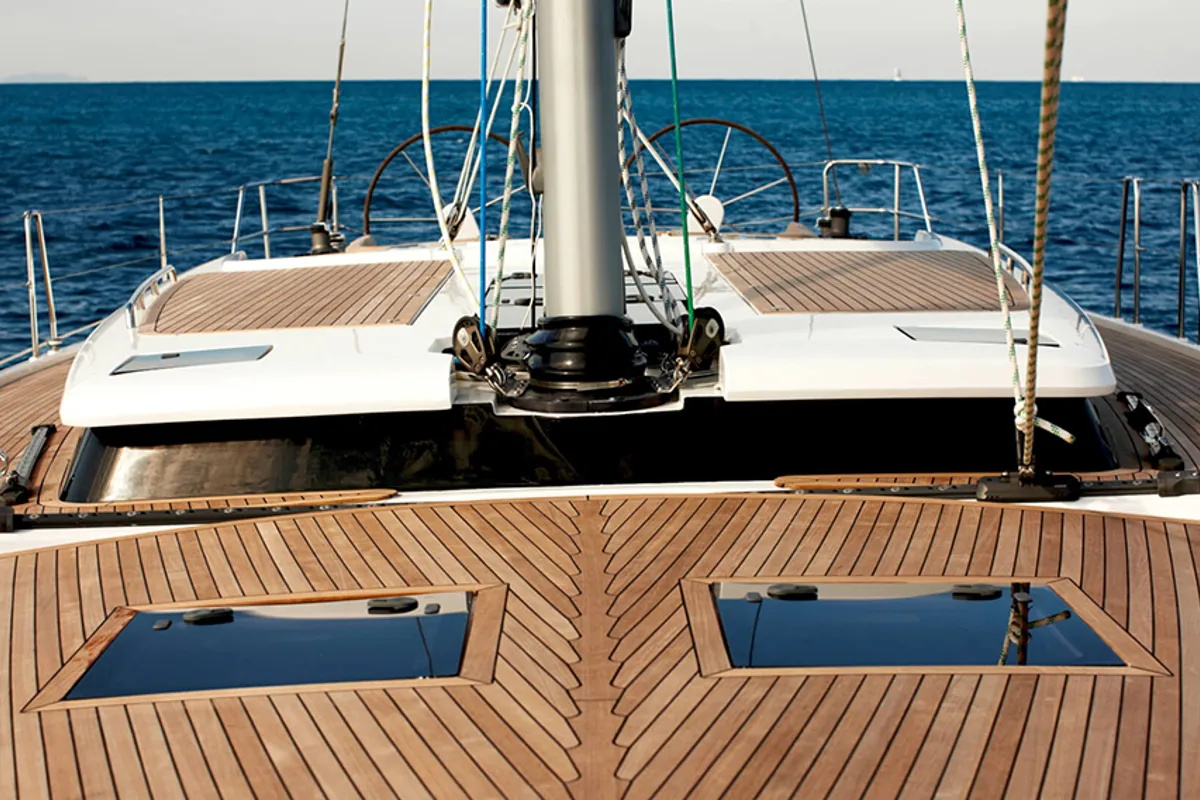 Deck of Sea Ruby, a Hanse Yachts Hanse 458 sailboat at Kos, Greece