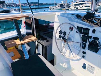 Cockpit of Sailor Venus, a Fountaine Pajot Isla 40 catamaran at Dubrovnik, Croatia