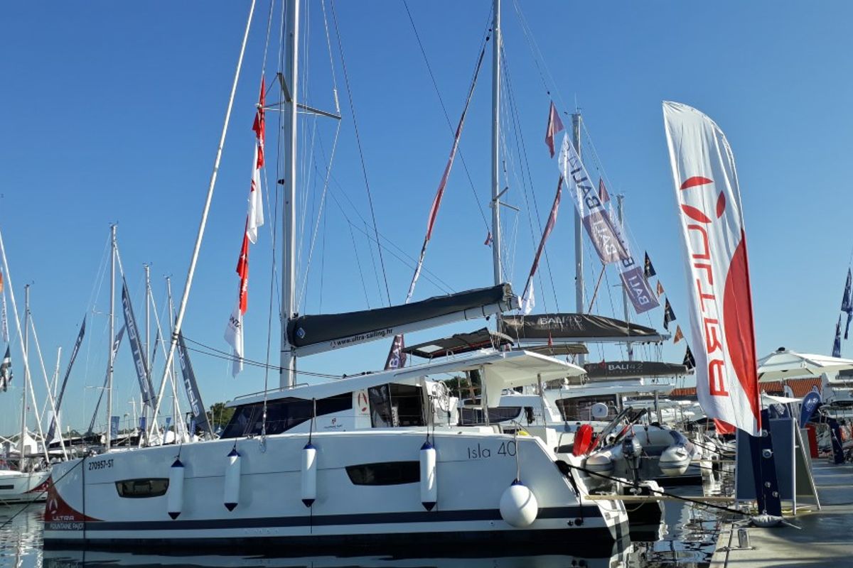 Exterior view of Sailor Venus, a Fountaine Pajot Isla 40 catamaran at Dubrovnik, Croatia