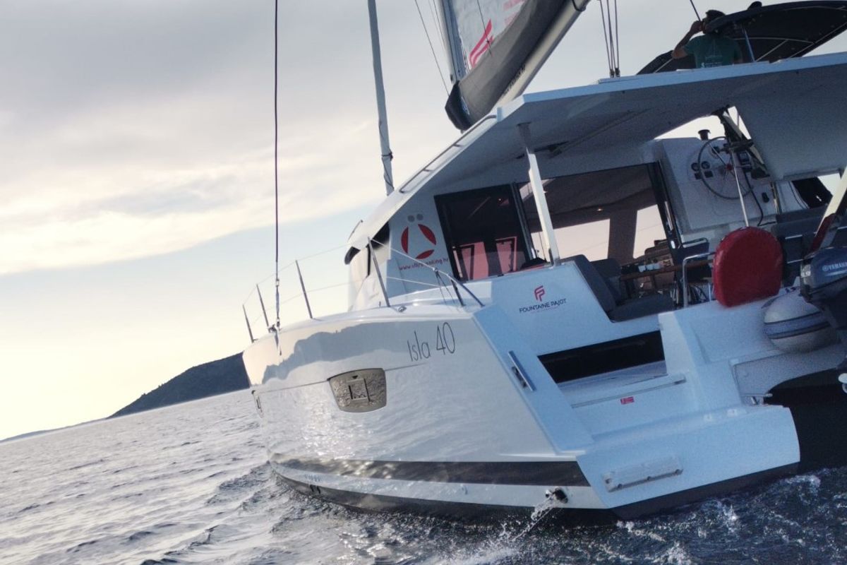 Exterior view of Sailor Venus, a Fountaine Pajot Isla 40 catamaran at Dubrovnik, Croatia