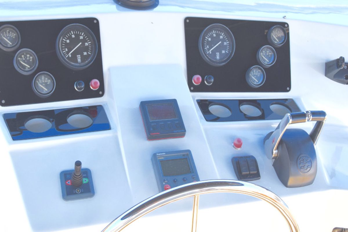 Cockpit of Grazia, a Yaretti 1570 motorboat at Primošten, Croatia
