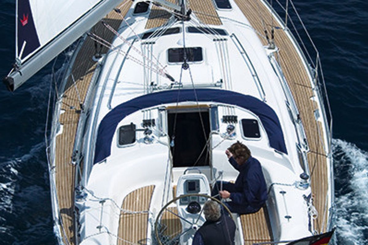Cockpit of Natalie, a Bavaria 39 Cruiser sailboat at Volos Municipality, Greece