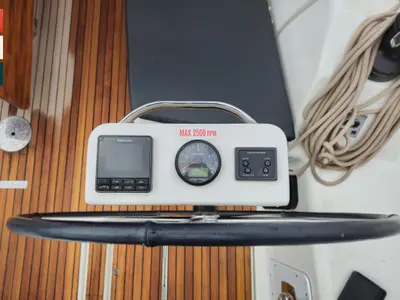Cockpit of Moderato, a Dufour 430 GL sailboat at Grad Kaštela, Croatia