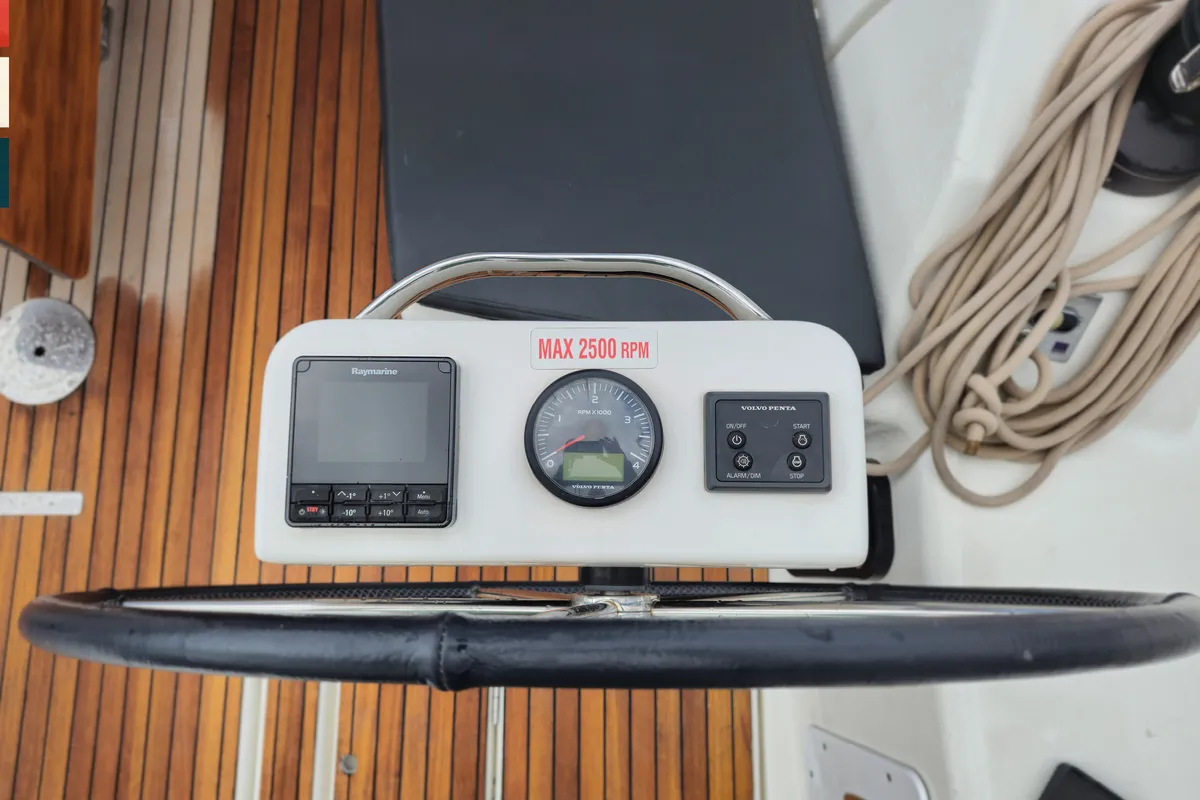 Cockpit of Moderato, a Dufour 430 GL sailboat at Grad Kaštela, Croatia