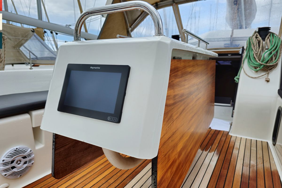 Cockpit of Moderato, a Dufour 430 GL sailboat at Grad Kaštela, Croatia