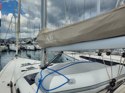 Deck of Moderato, a Dufour 430 GL sailboat at Grad Kaštela, Croatia