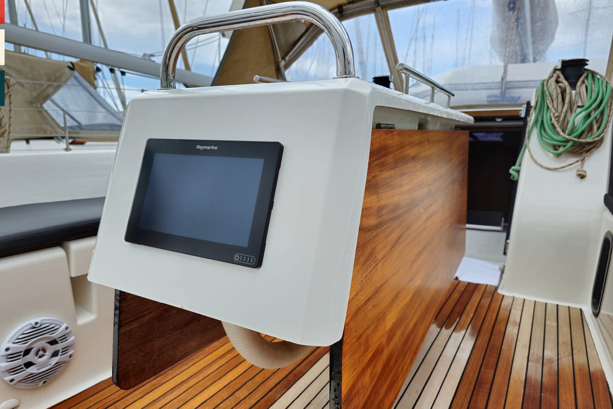 Cockpit of Moderato, a Dufour 430 GL sailboat at Grad Kaštela, Croatia