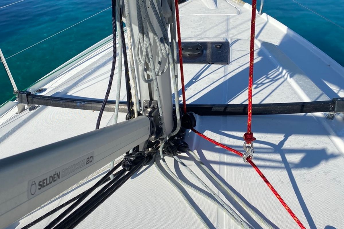 Deck of Delfino, a Beneteau Oceanis 34.1 sailboat at Salerno, Italy