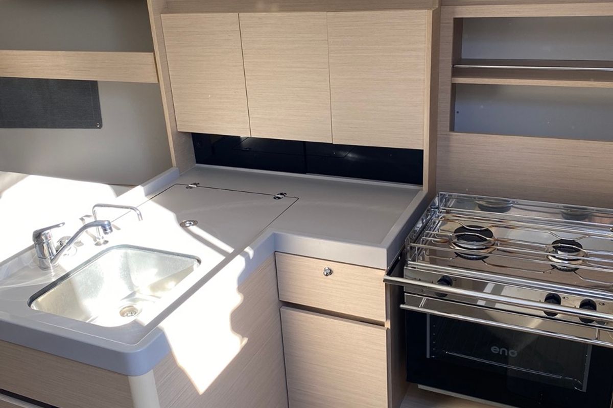 Galley of Delfino, a Beneteau Oceanis 34.1 sailboat at Salerno, Italy