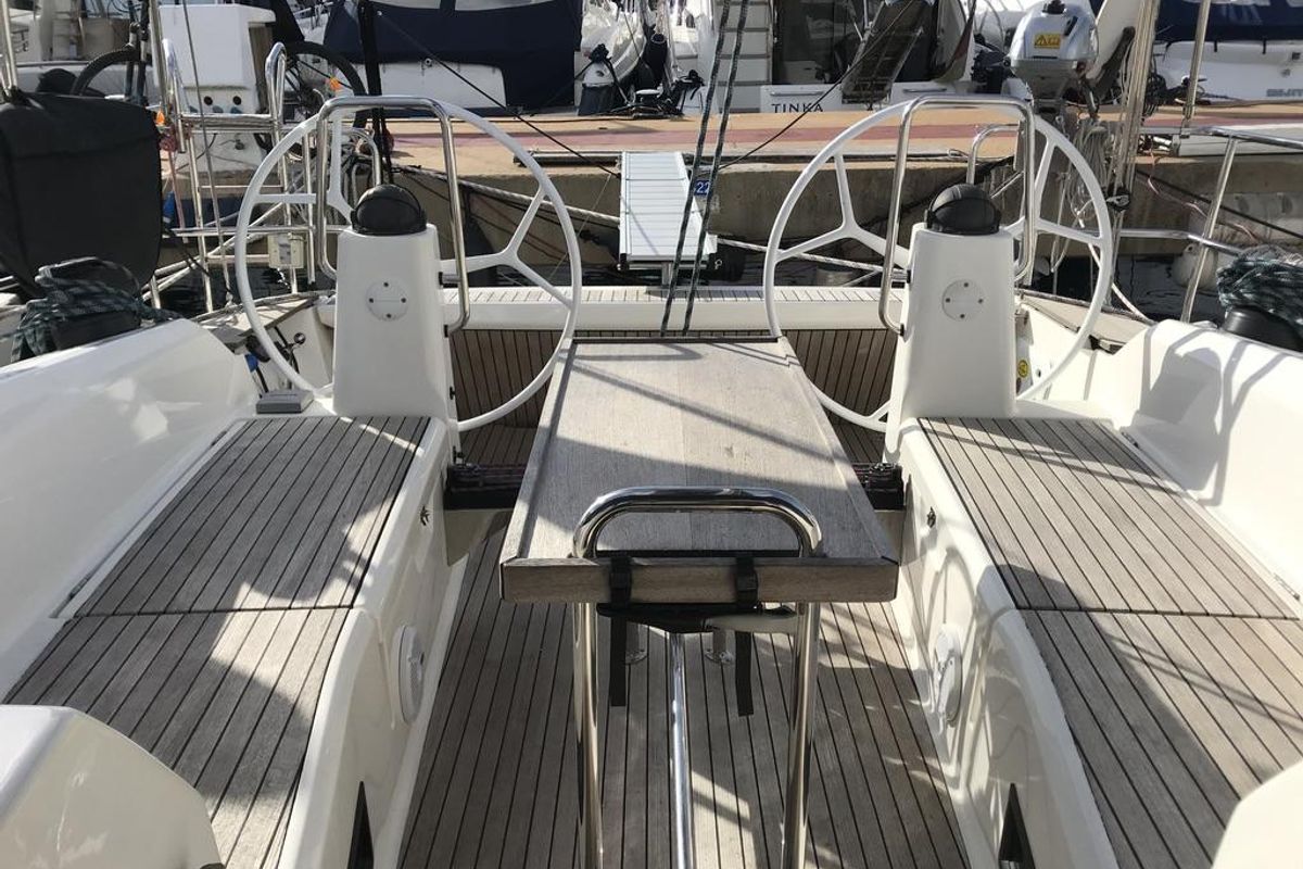 Cockpit of Atlantica, a Bavaria Cruiser 40 S sailboat at Palma de Mallorca, Spain