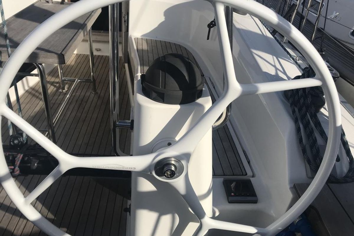 Cockpit of Atlantica, a Bavaria Cruiser 40 S sailboat at Palma de Mallorca, Spain