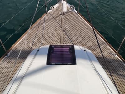 Deck of Spirus, a Jeanneau Sun Odyssey 439 sailboat at Athens, Greece