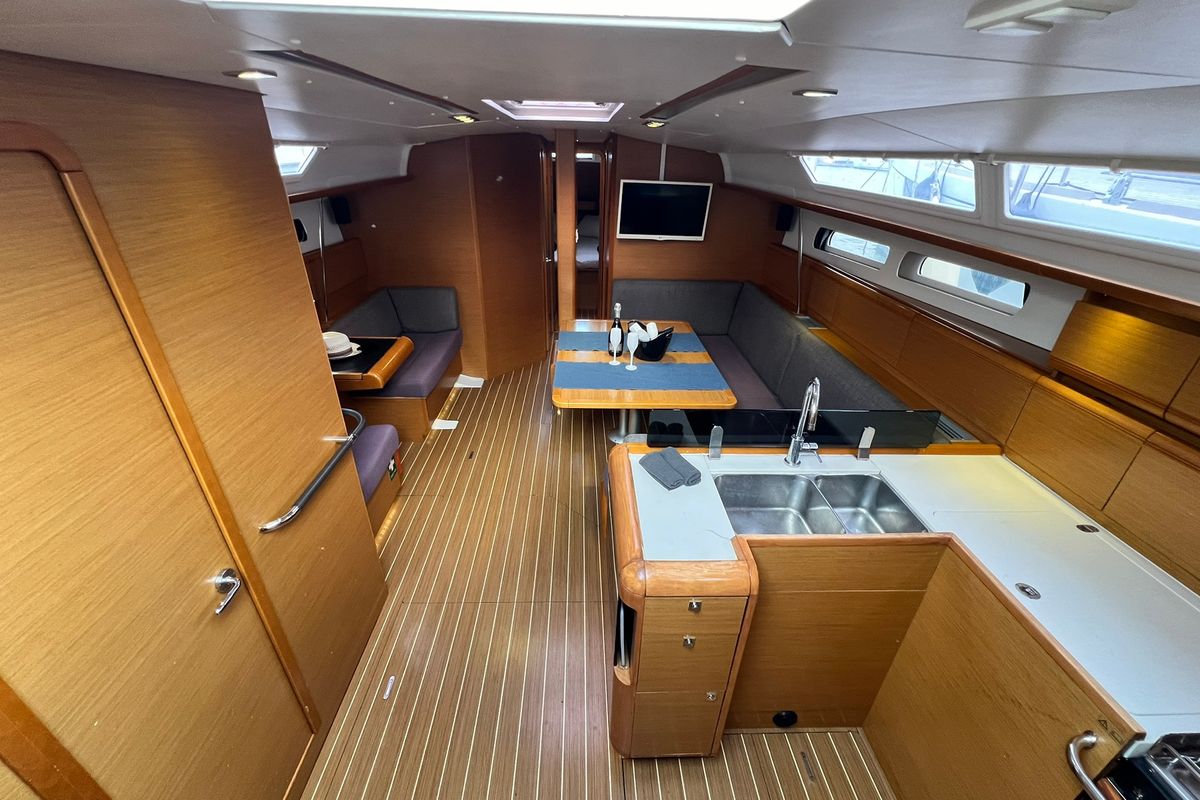 Salon of Spirus, a Jeanneau Sun Odyssey 439 sailboat at Athens, Greece