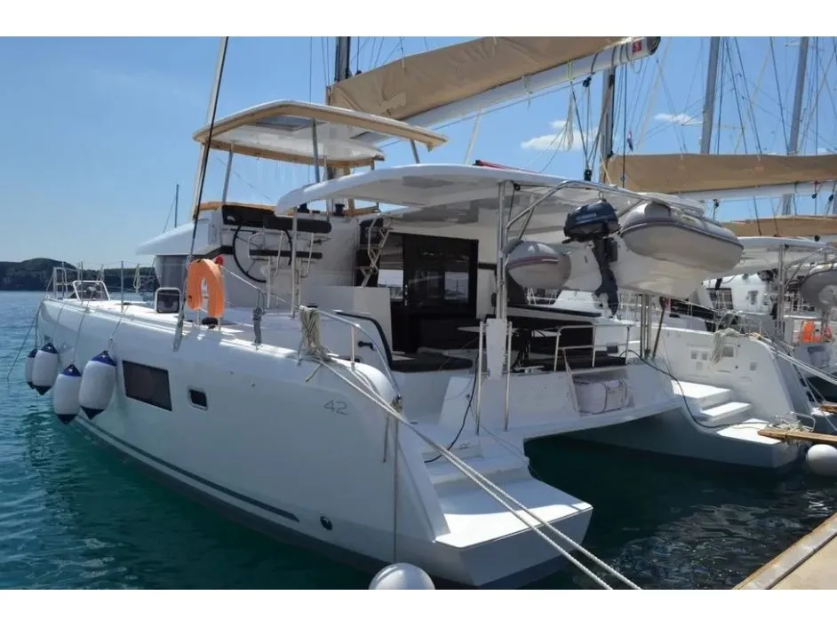 Exterior view of Orion IX, a Lagoon 42 catamaran at Volos Municipality, Greece