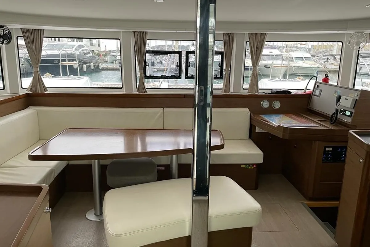 Salon of Orion IX, a Lagoon 42 catamaran at Volos Municipality, Greece