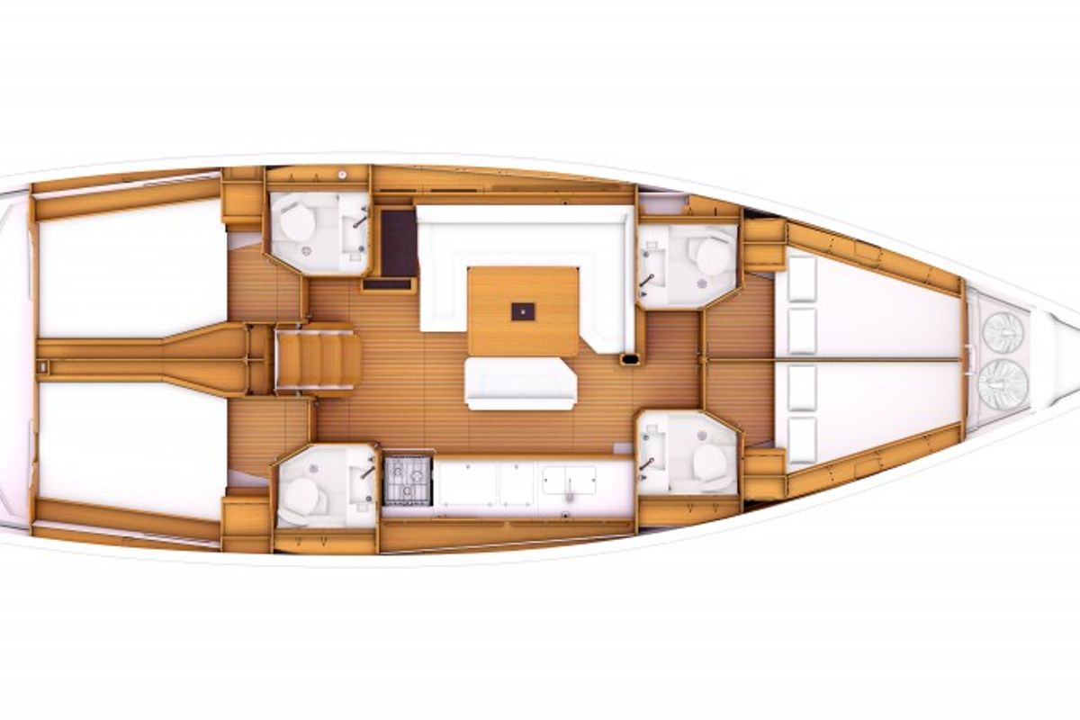 Floor plan of Idra, a Jeanneau Sun Odyssey 469 sailboat at Puntone di Scarlino, Italy