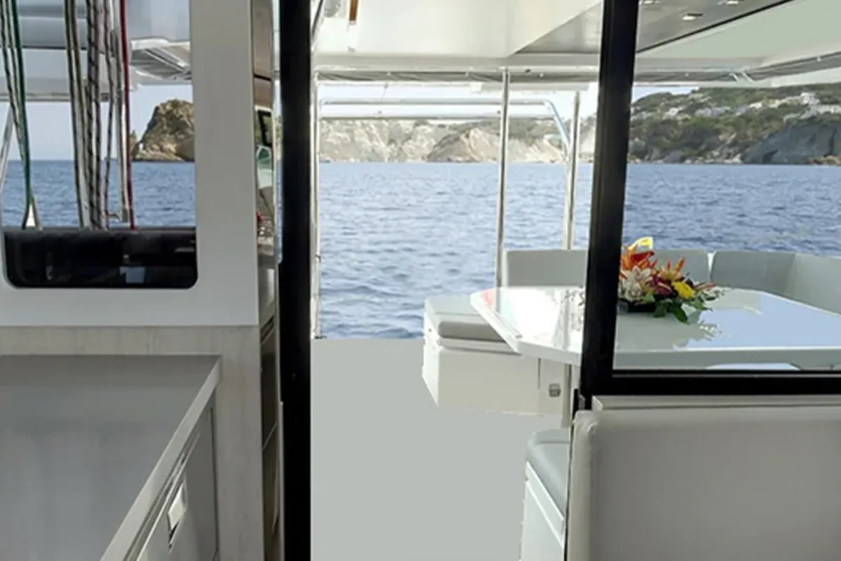 Deck of Sunsail 454L Classic, a Leopard 45 catamaran at English Harbour, Antigua and Barbuda
