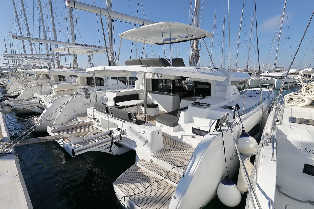 Exterior view of WHY NOT, a Lagoon 46 catamaran at Općina Sukošan, Croatia