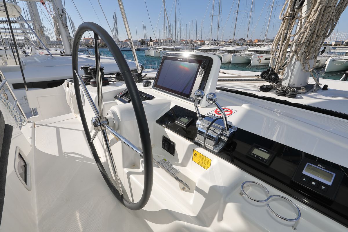 Cockpit of WHY NOT, a Lagoon 46 catamaran at Općina Sukošan, Croatia