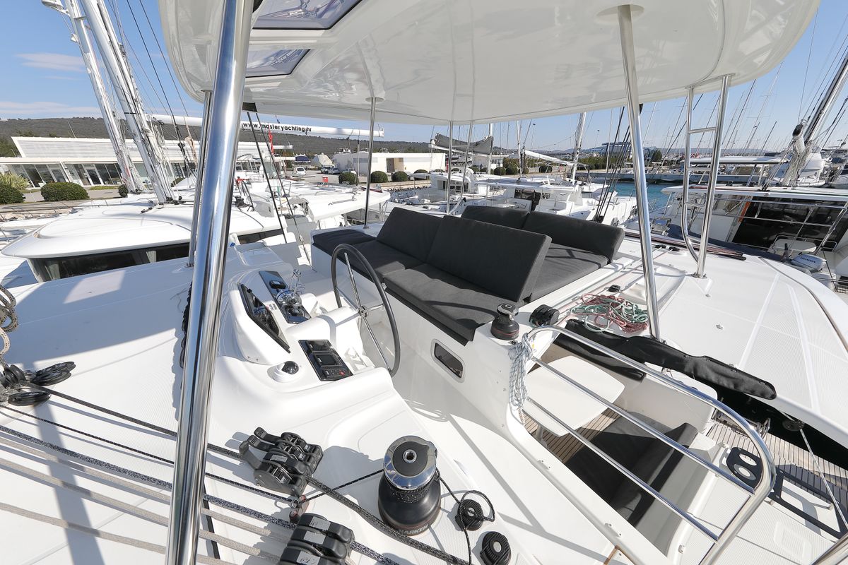 Cockpit of WHY NOT, a Lagoon 46 catamaran at Općina Sukošan, Croatia