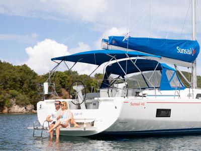 Deck of Sunsail 46.4 Premium, a Beneteau Oceanis 46.1 sailboat at Piraeus, Greece