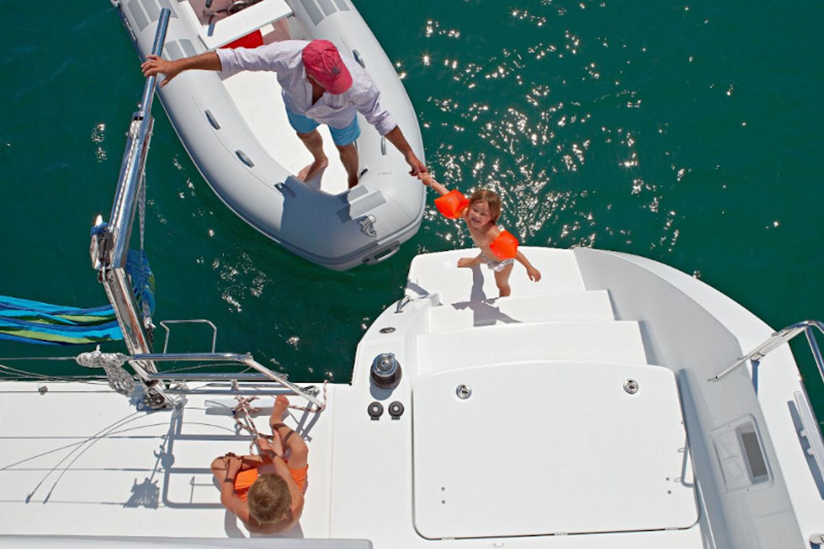 Deck of Caliente, a Lagoon 450 Fly catamaran at Thira Municipal Unit, Greece
