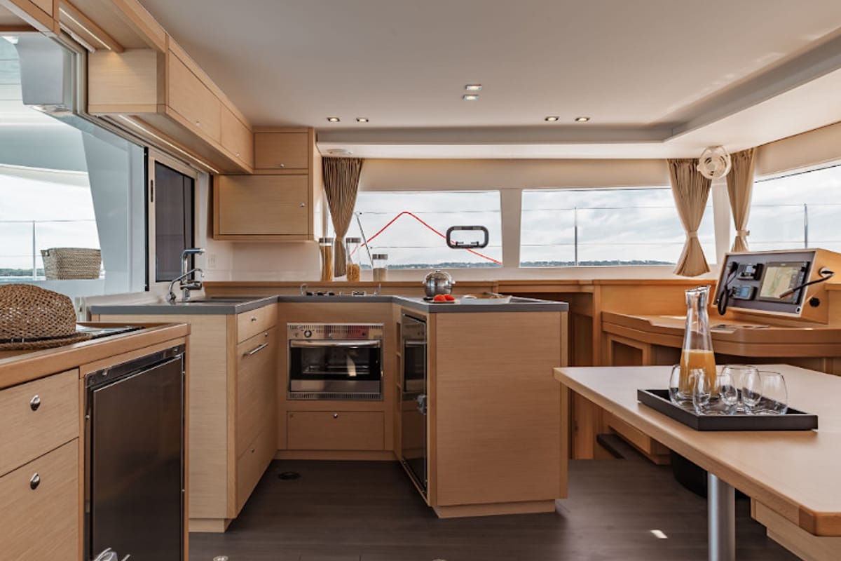 Galley of Caliente, a Lagoon 450 Fly catamaran at Thira Municipal Unit, Greece