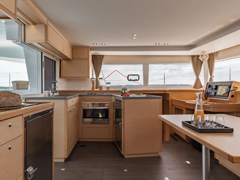 Galley of Caliente, a Lagoon 450 Fly catamaran at Thira Municipal Unit, Greece