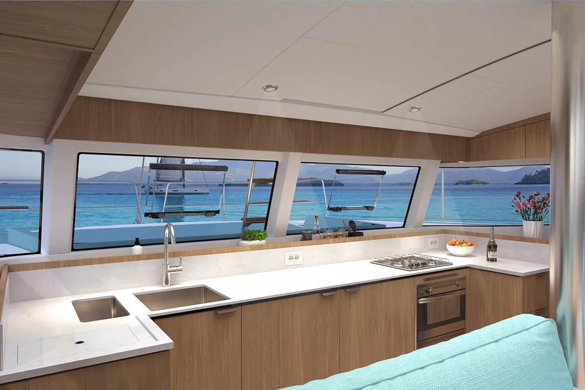 Galley of Amadeüs, a Bali Catsmart catamaran at Seget Donji, Croatia
