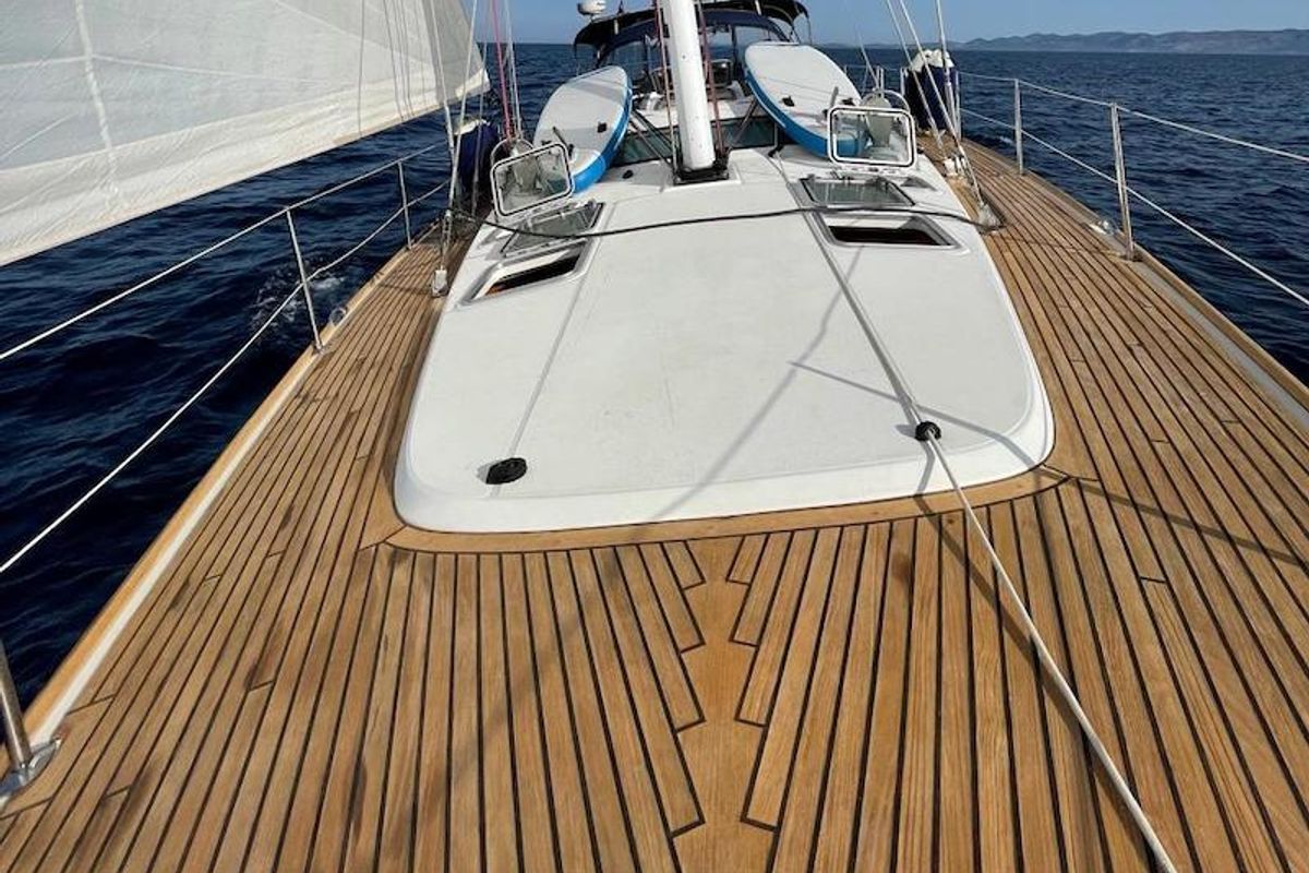Deck of Olivia Adriatica, a Jeanneau Sun Odyssey 54 DS sailboat at Grad Šibenik, Croatia