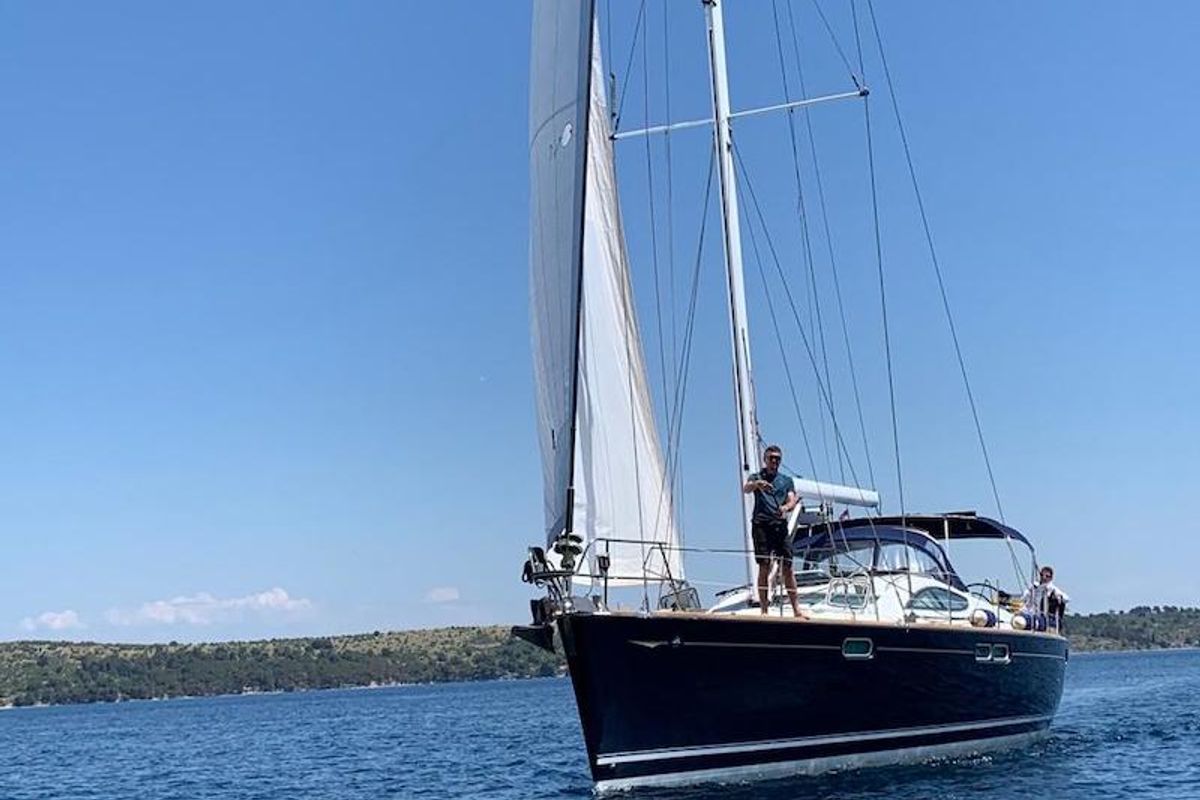 Exterior view of Olivia Adriatica, a Jeanneau Sun Odyssey 54 DS sailboat at Grad Šibenik, Croatia