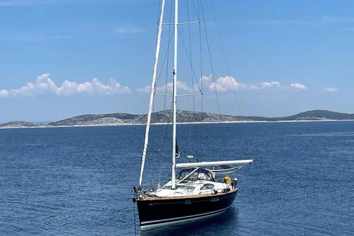 Exterior view of Olivia Adriatica, a Jeanneau Sun Odyssey 54 DS sailboat at Grad Šibenik, Croatia