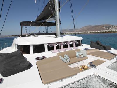 Deck of The Full House, a Lagoon 500 - 5 + 1 + 1 cab. catamaran at Athens, Greece