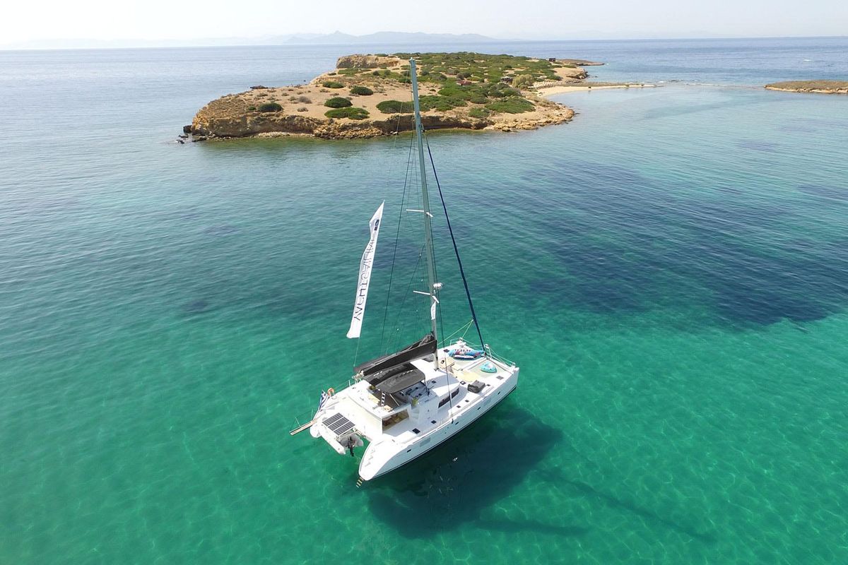 Exterior view of The Full House, a Lagoon 500 - 5 + 1 + 1 cab. catamaran at Athens, Greece