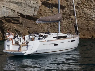 Exterior view of Happy Hippo, a Jeanneau Sun Odyssey 479 sailboat at Kos, Greece