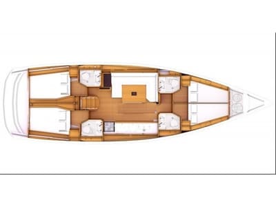 Floor plan of Happy Hippo, a Jeanneau Sun Odyssey 479 sailboat at Kos, Greece