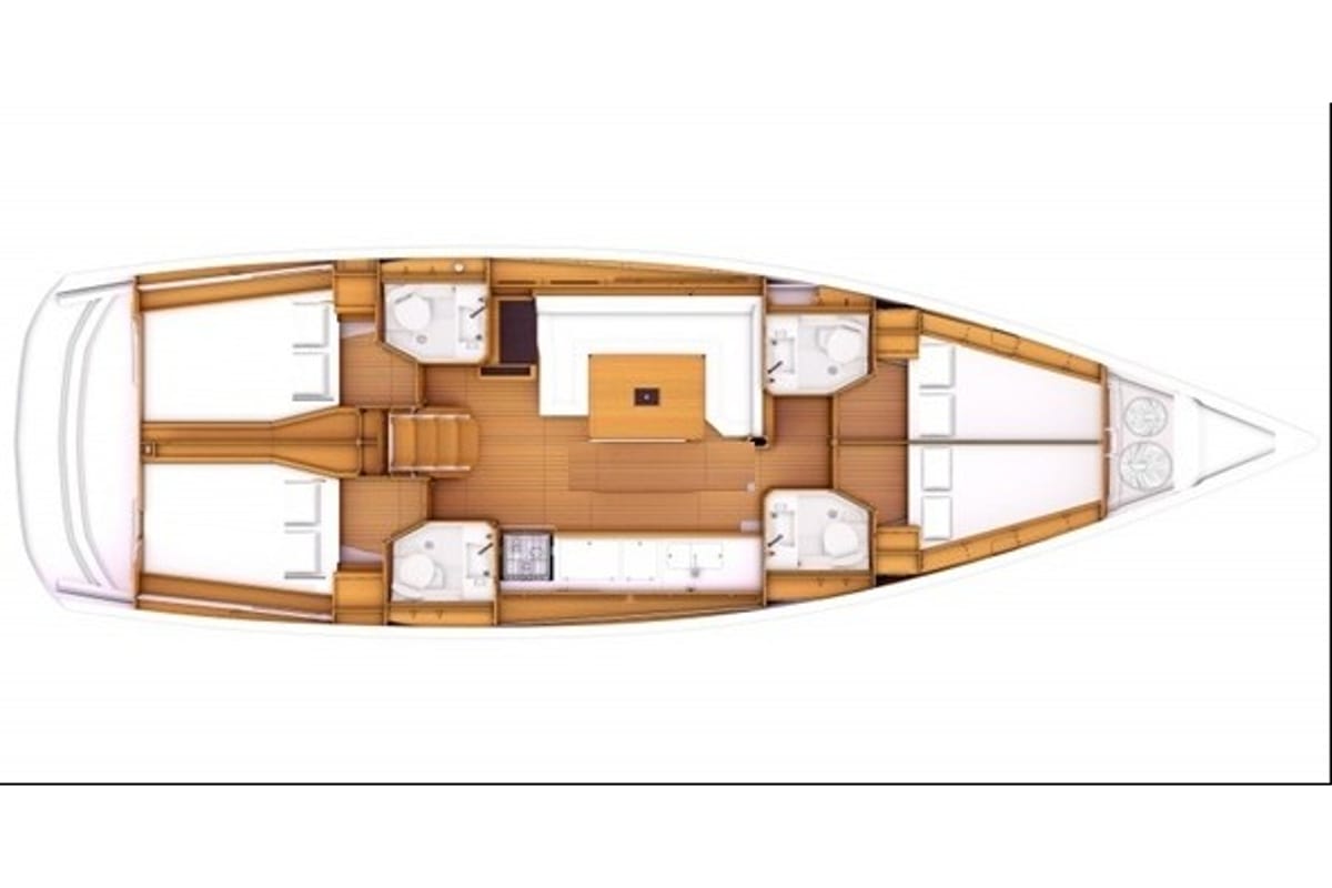 Floor plan of Happy Hippo, a Jeanneau Sun Odyssey 479 sailboat at Kos, Greece