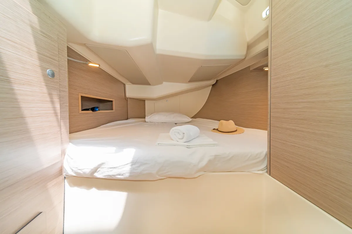 Cabin on Eclipse, a Hanse Yachts Hanse 458 sailboat at Lavreotiki Municipal Unit, Greece