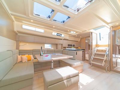 Salon of Eclipse, a Hanse Yachts Hanse 458 sailboat at Lavreotiki Municipal Unit, Greece