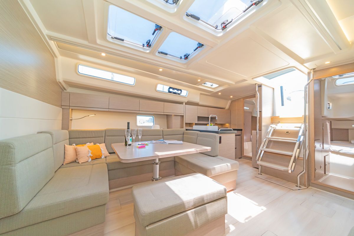 Salon of Eclipse, a Hanse Yachts Hanse 458 sailboat at Lavreotiki Municipal Unit, Greece
